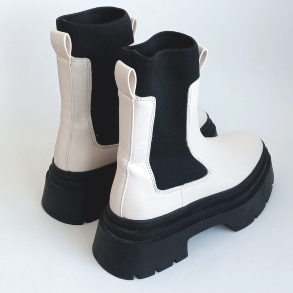 Mango Women's Cream with Black Ankle Sock Platform Boots 7.5 (38) ThickLug Soles - Picture 3 of 16